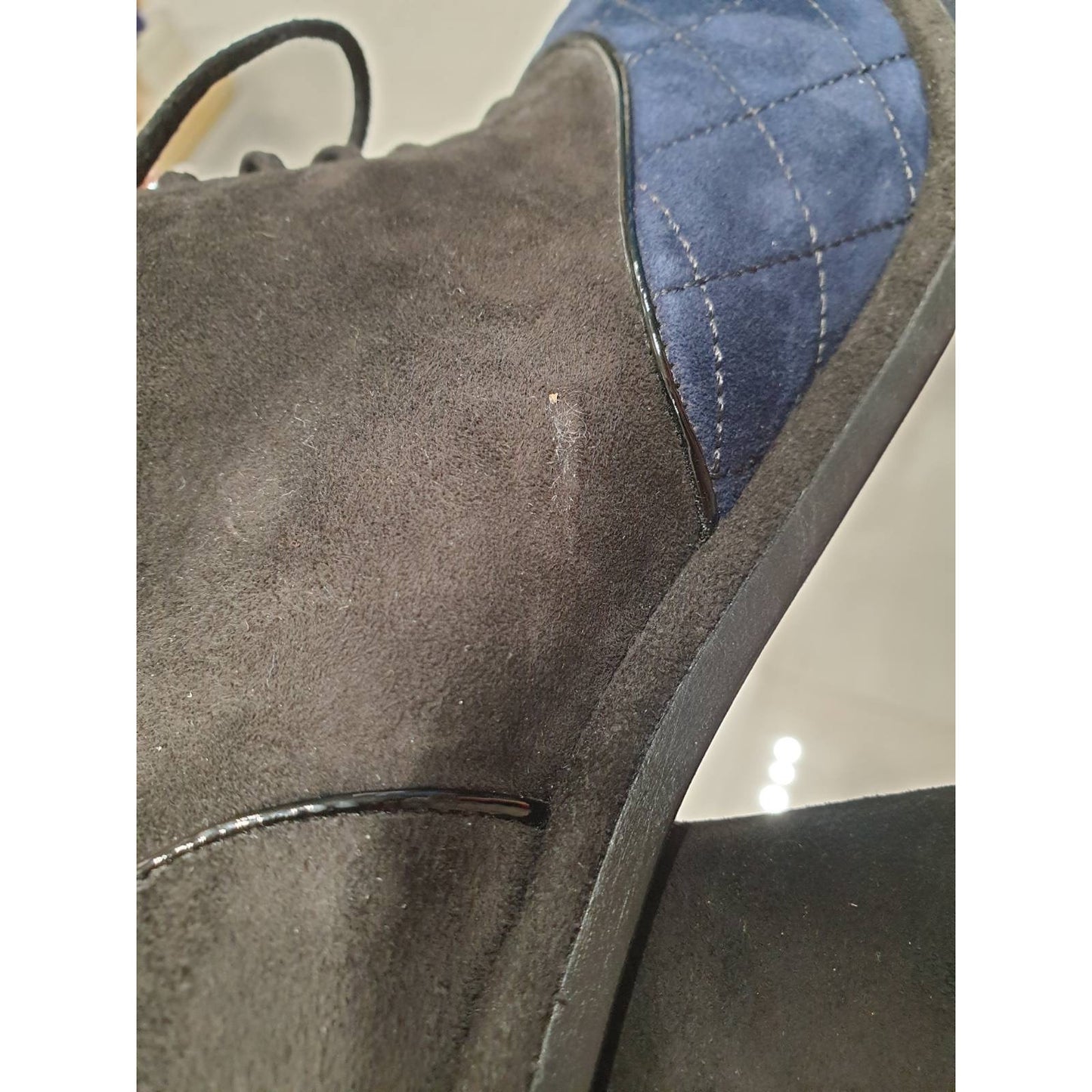 Chanel Blue Black Suede CC Block Heel Oxford Booties 38 Pre-owned