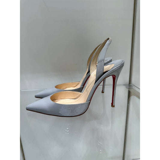 Christian Louboutin Grey Patent Leather Slingback Pumps Sz.37.5 Pre-owned