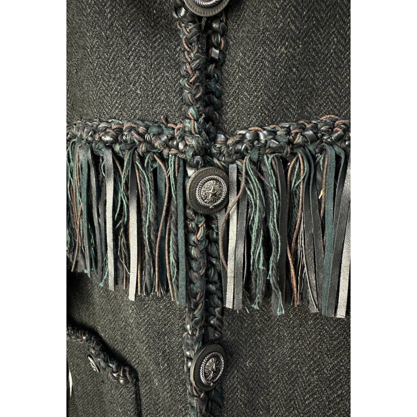 Chanel Paris Dallas Leather Fringe Wool Jacket Size 36 Pre-owned