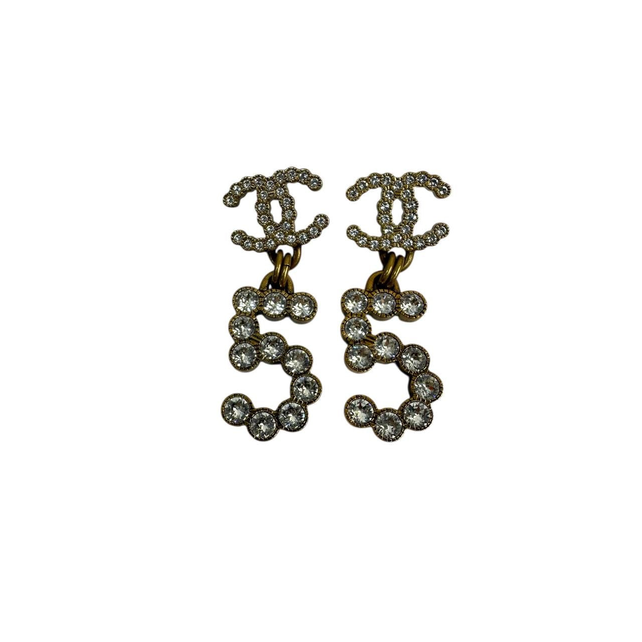 CHANEL Antique Gold CC No. 5 Drop Earrings Pre-owned