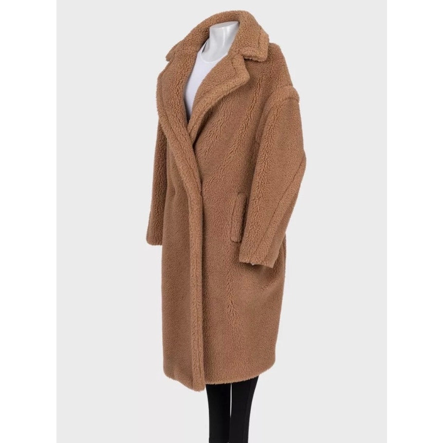 Max Mara Camel Wool & Silk Oversize Teddy Coat Sz.L Pre-owned