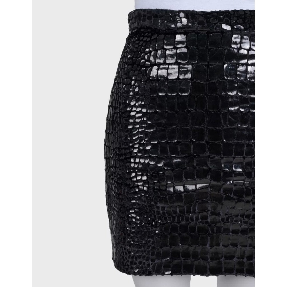 Saint Laurent Black Croc Mini Skirt - Size38 Pre=owned