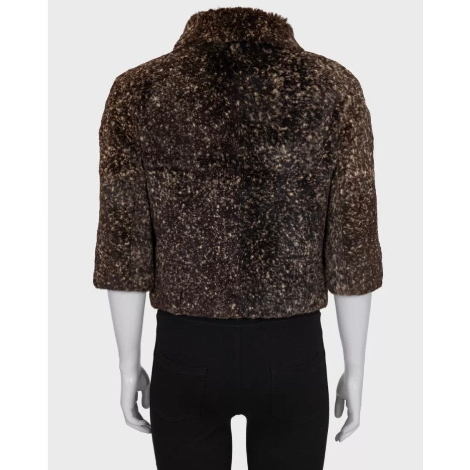 Chic Chanel Brown Rabbit Fur Cropped Jacket - Size 36/S pre-owned