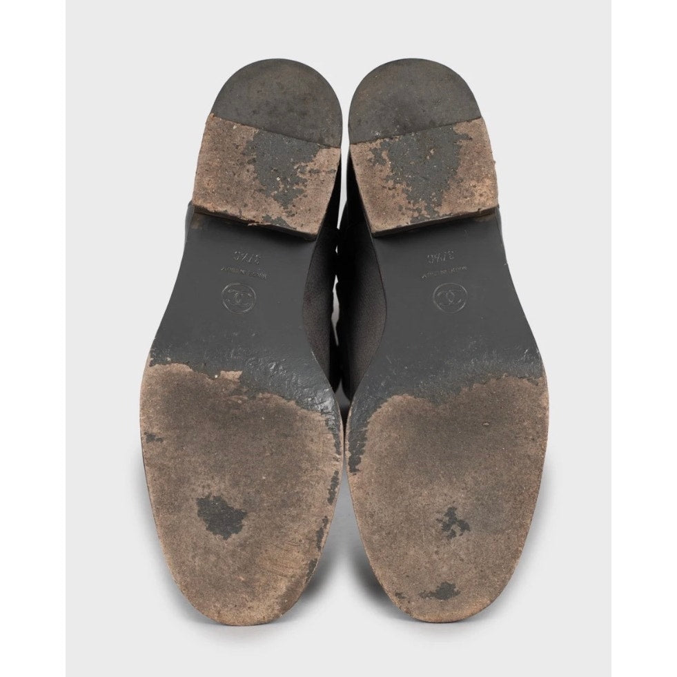 Chanel Grey Iconic Logo Leather Boots - EU 37.5 Pre-owned