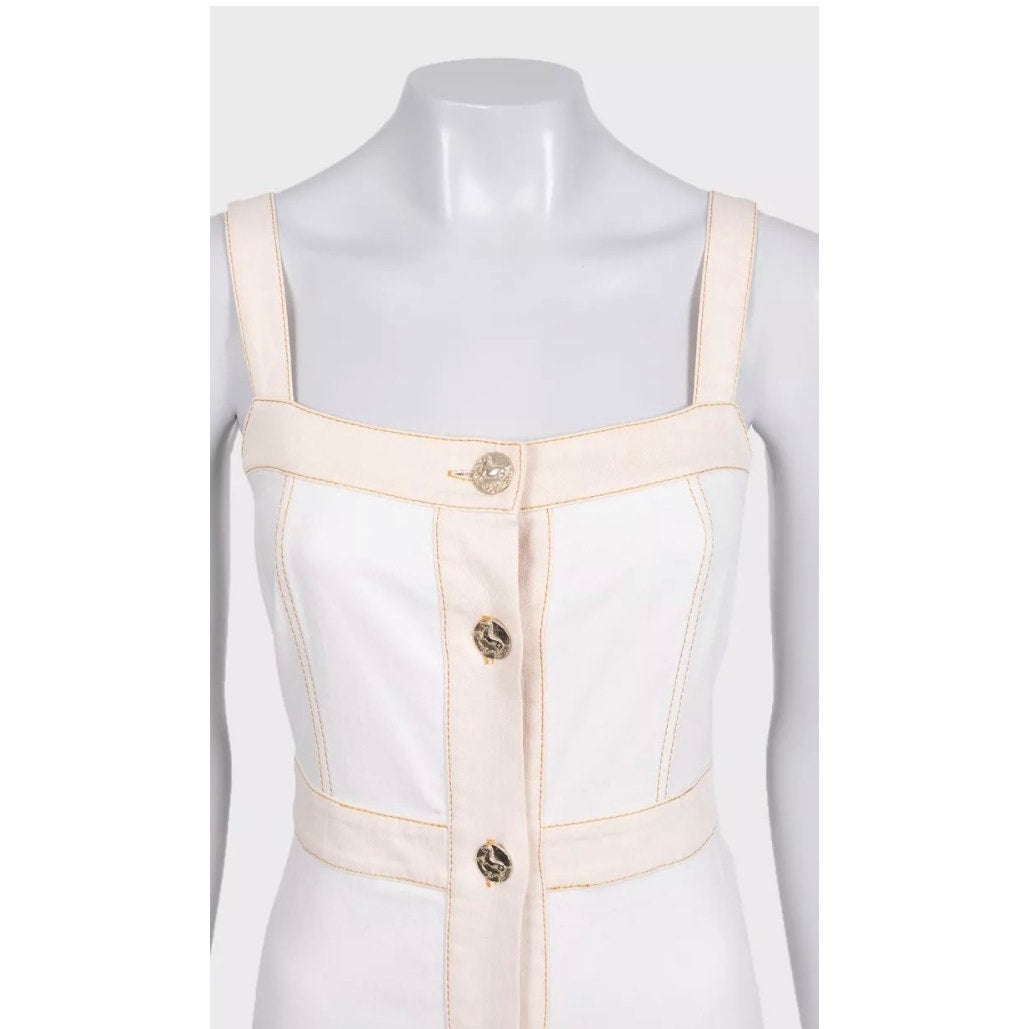 Chanel White Denim Sundress with Gold Buttons Sz.34 Pre-owned