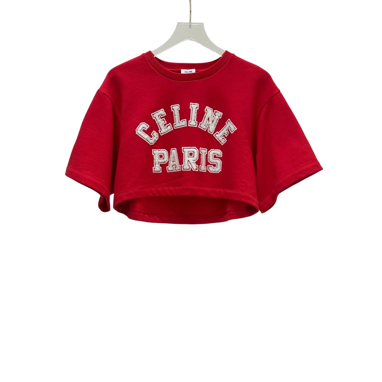 NWOT Celine Cropped Red Cotton T-Shirt  sz.XS Pre-owned