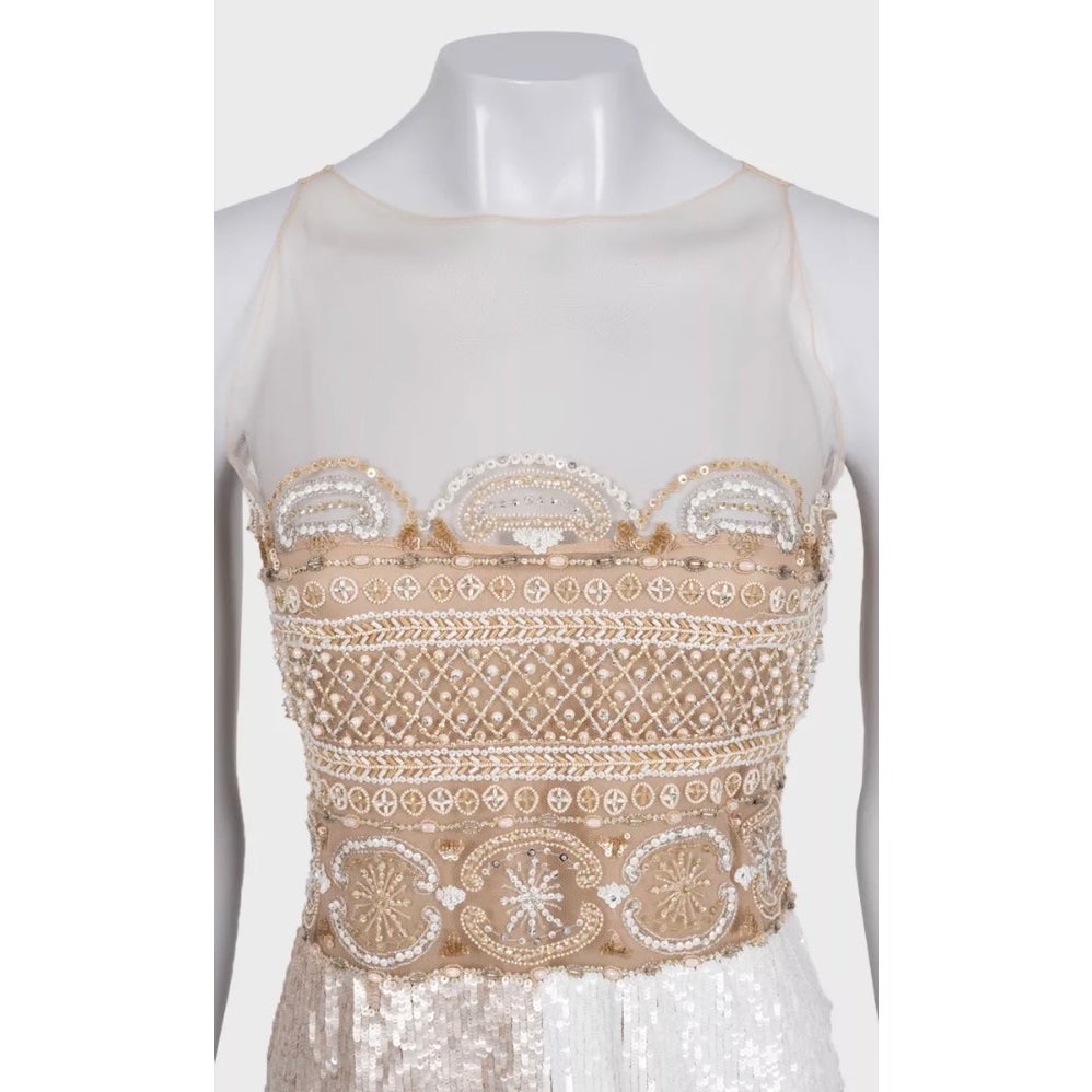 Valentino Beige Silk Embellished Dress | UK 6 XS Pre-owned