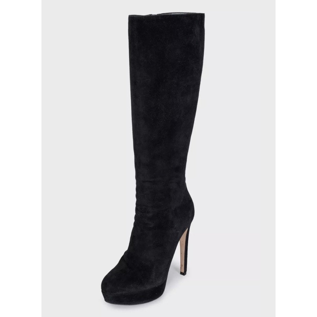 Christian Dior Black Suede Stiletto Boots Size 39 Pre-owned