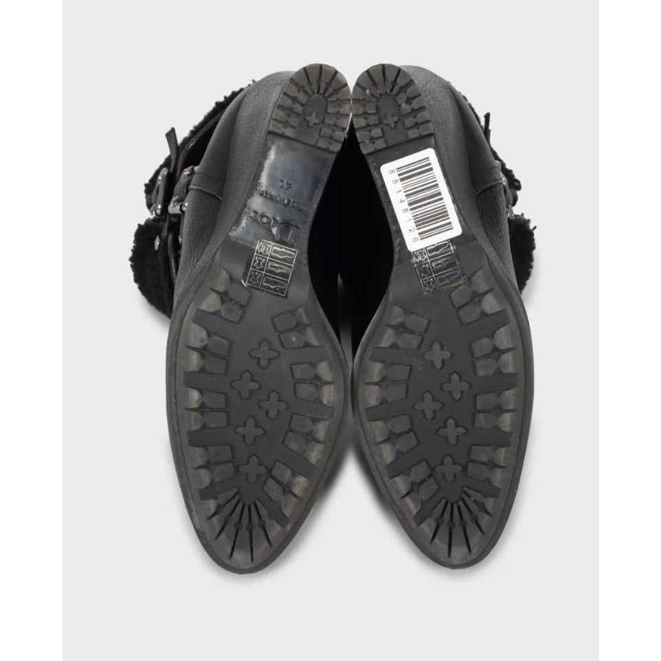 Christian Dior Black Leather Shearling Wedge Boots - Size 40 pre-owned