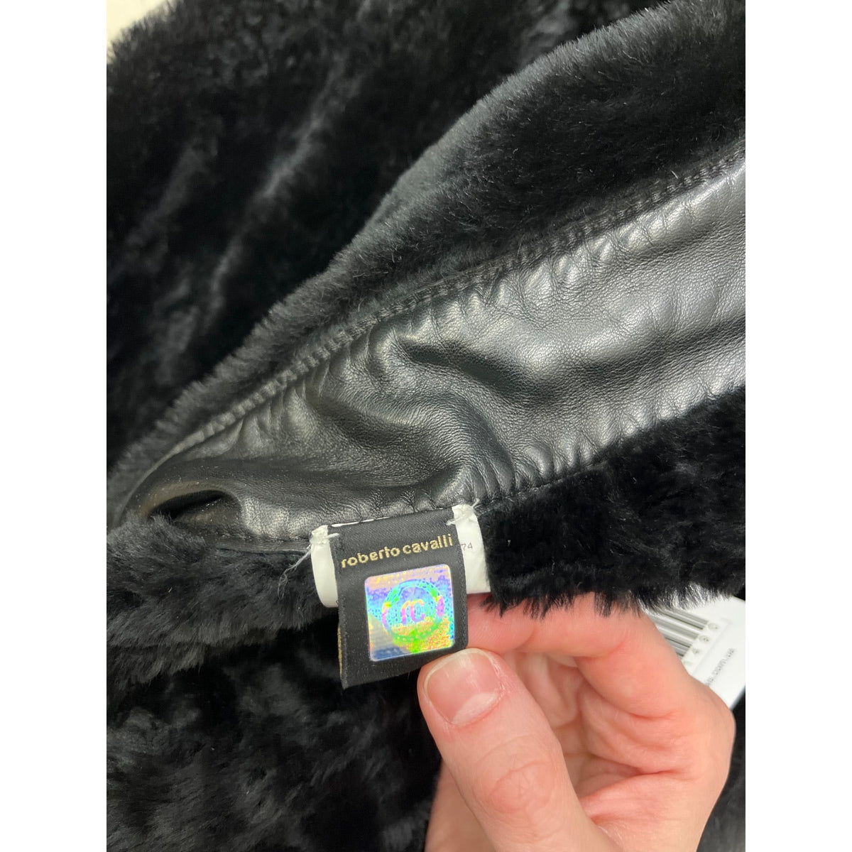 Roberto Cavalli Black Leather Shearling Jacket Fox Fur Trim IT 42 M Pre-owned