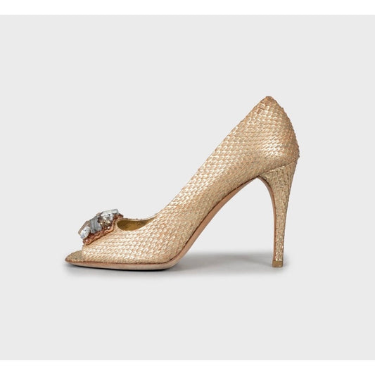 Prada Gold Snakeskin Print Lambskin Wedge Sandals Sz. 39 pre-owned