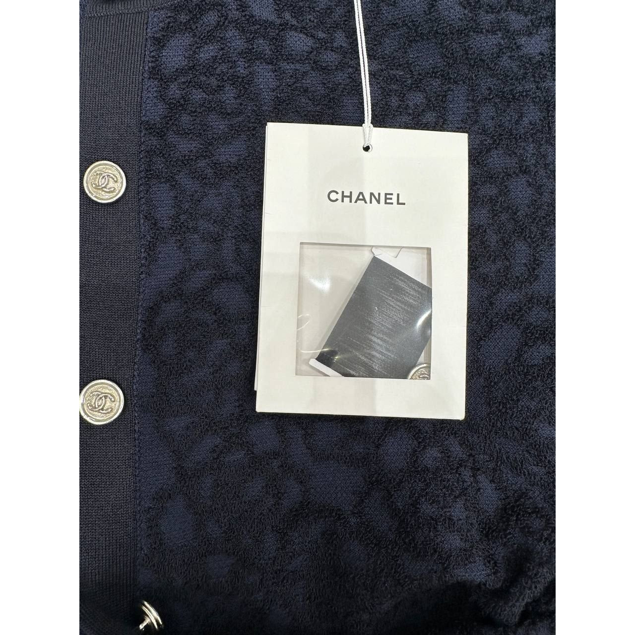 NWT Chanel Navy Wool Blend Cardigan Dress Sz.42 Pre-owned
