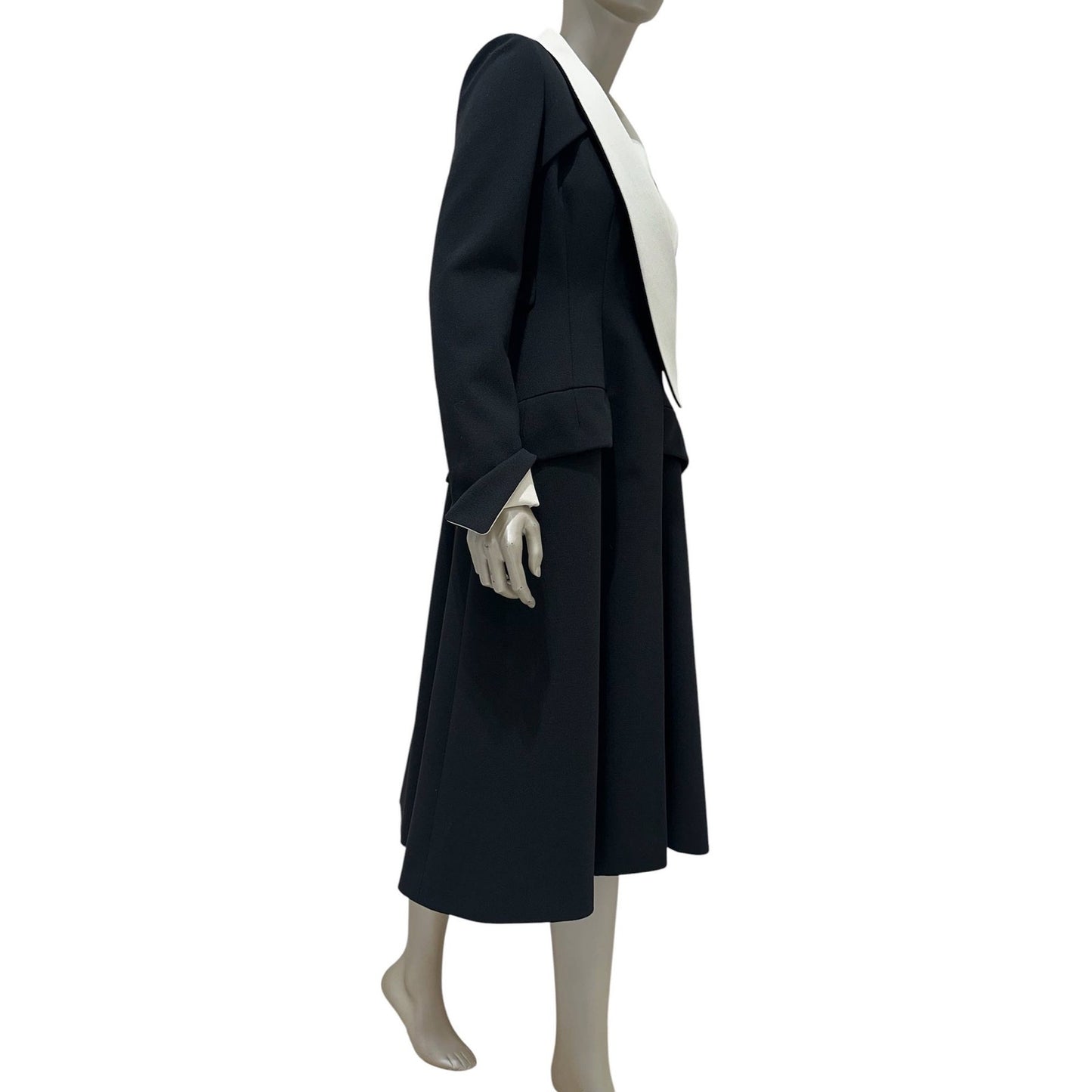 Dior Black Wool Satin Oversized Lapel Coat Sz.38 Pre-owned