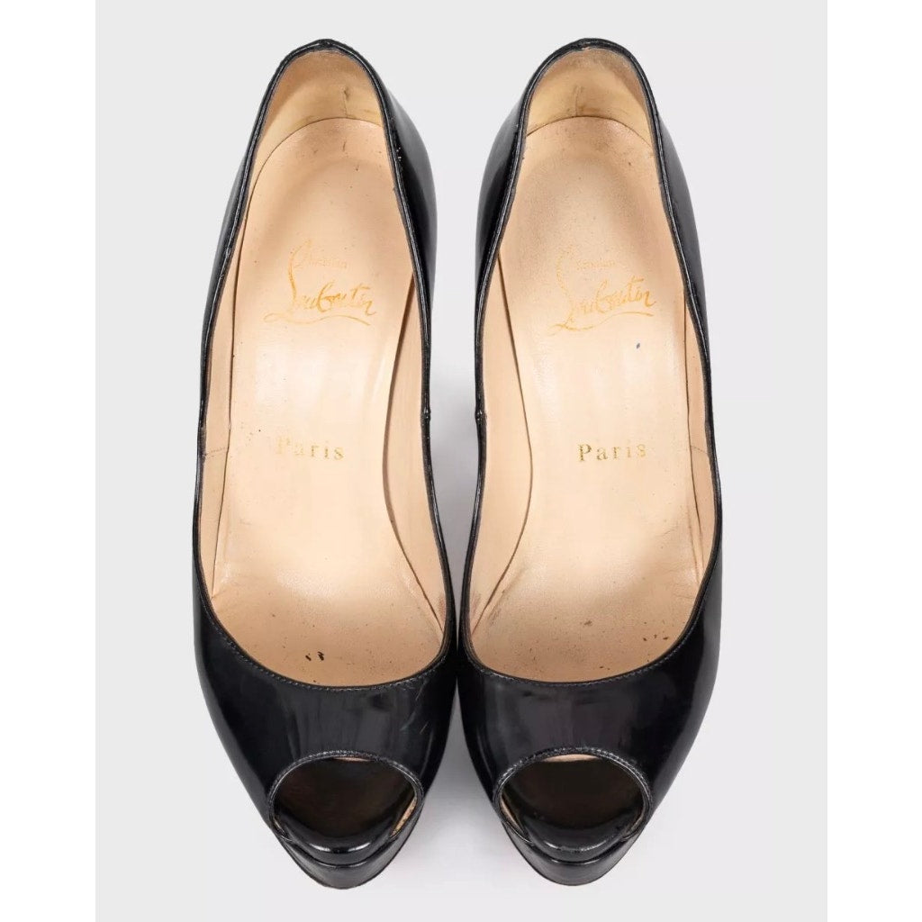 Christian Louboutin Black Leather Lady Peep Pumps - Sz 37 Pre-owned