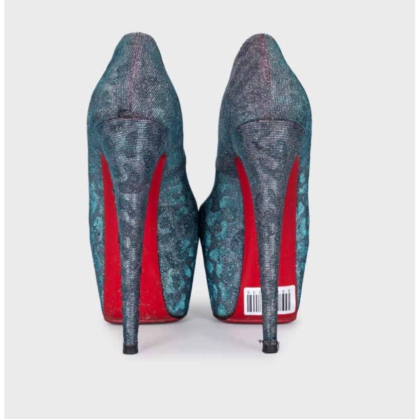 Christian Louboutin Silver Glitter Open Toe Heels - EU 40 Pre-owned