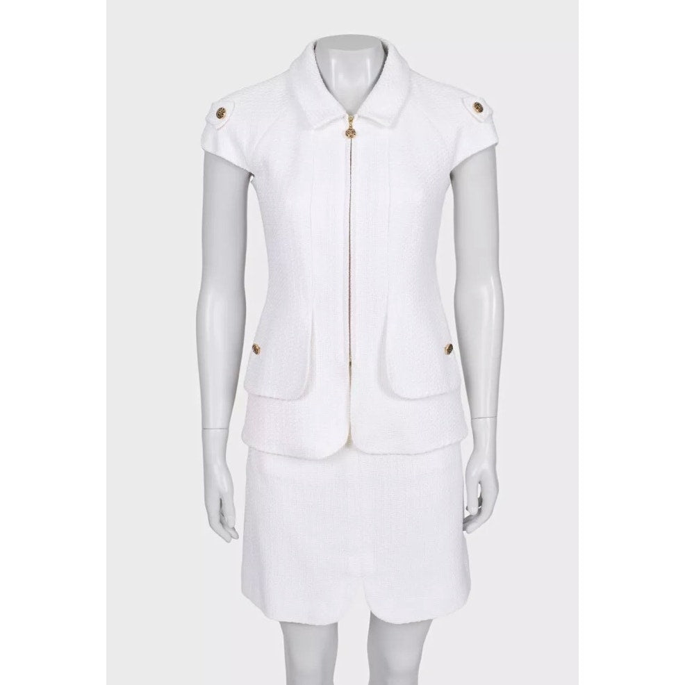 Chanel White Cotton Blend Skirt Suit - Size38/ M Pre-owned