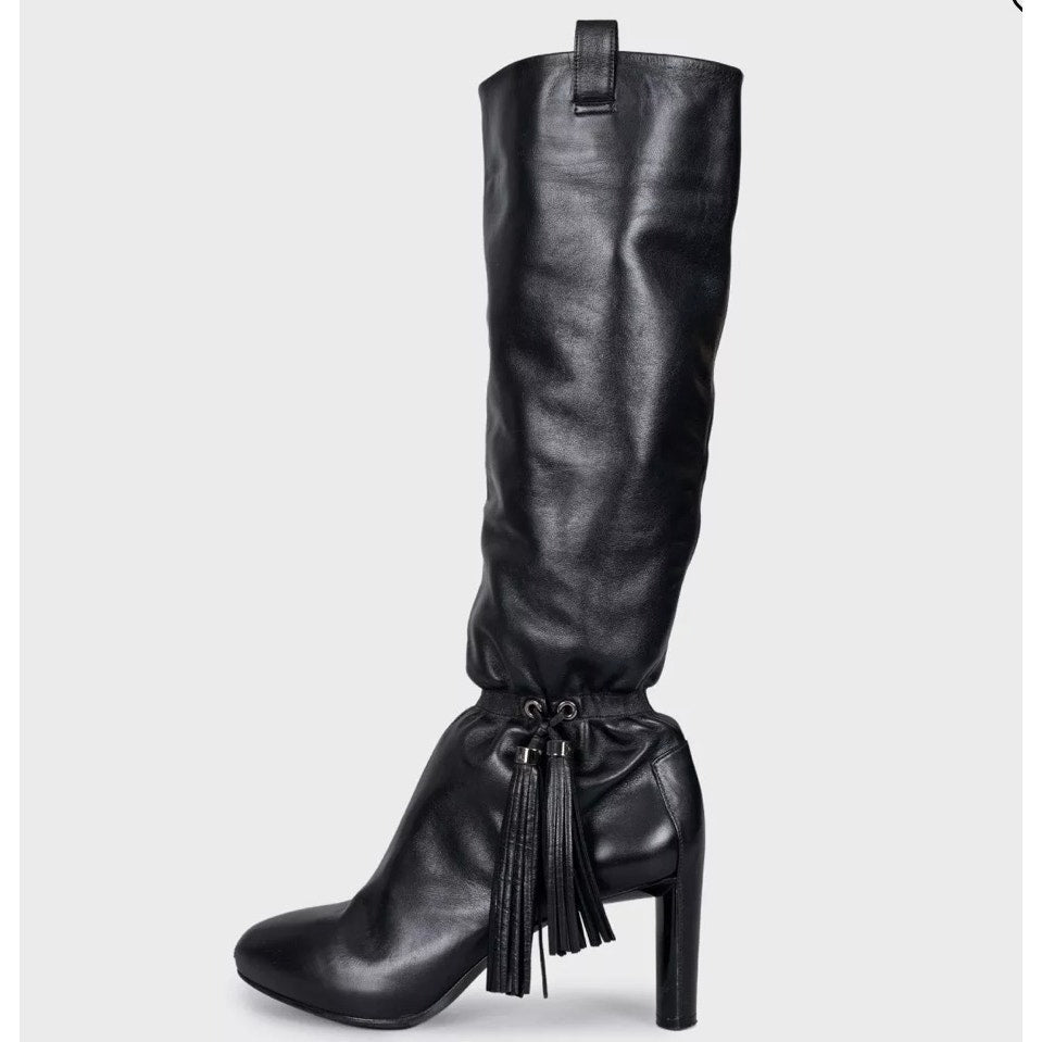 Celine Black Leather Fringe Tapered Boots - Size 38 Pre-owned