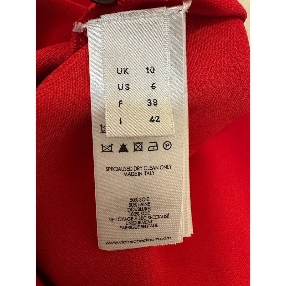 Victoria Beckham Red Silk Wool Asymmetric Midi Dress Sz38/US 6 Pre-owned