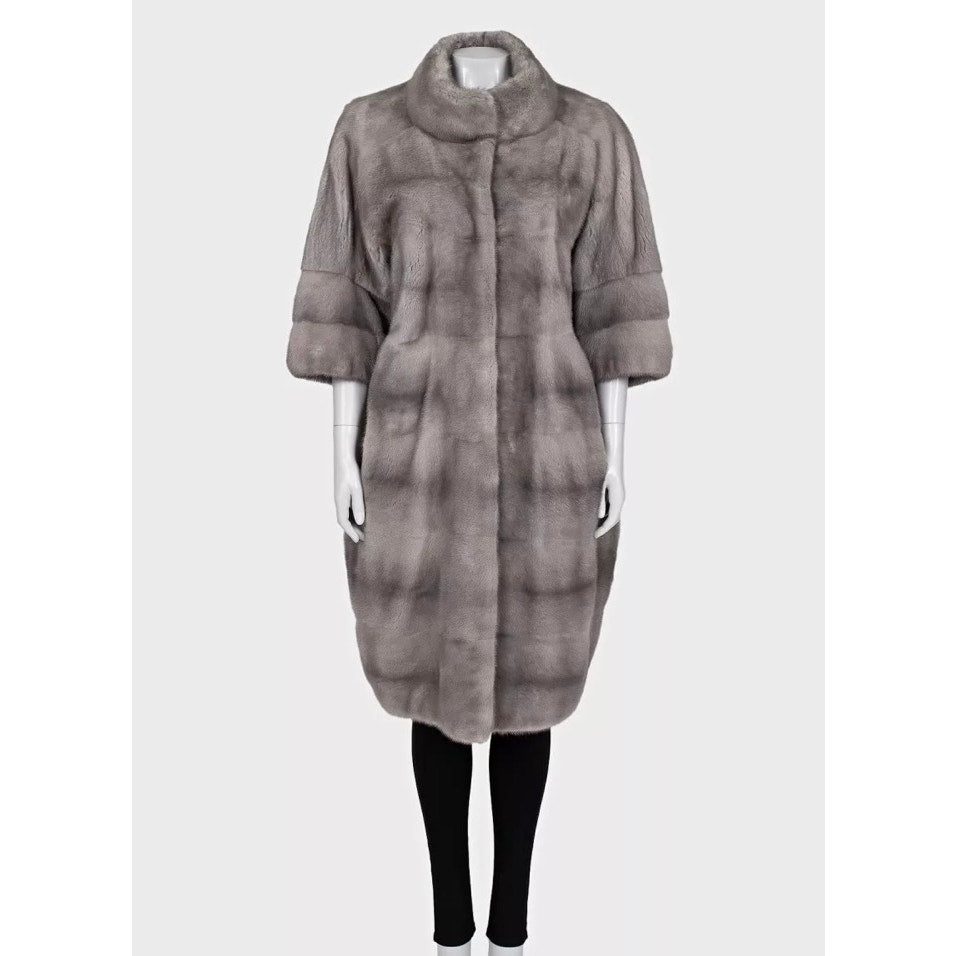 Gianfranco Ferre Gray Faux Fur Coat High Collar Sz L pre-owned