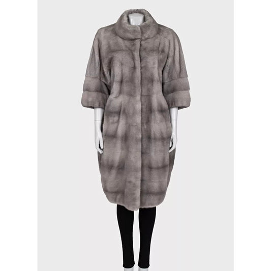 Gianfranco Ferre Gray Faux Fur Coat High Collar Sz L pre-owned