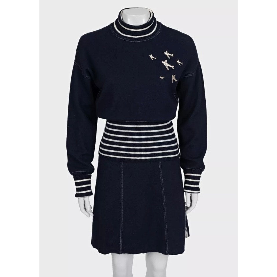 Chanel 2008 Cruise Blue Knit Embellished Skirt Suit Sz 38 Pre-owned