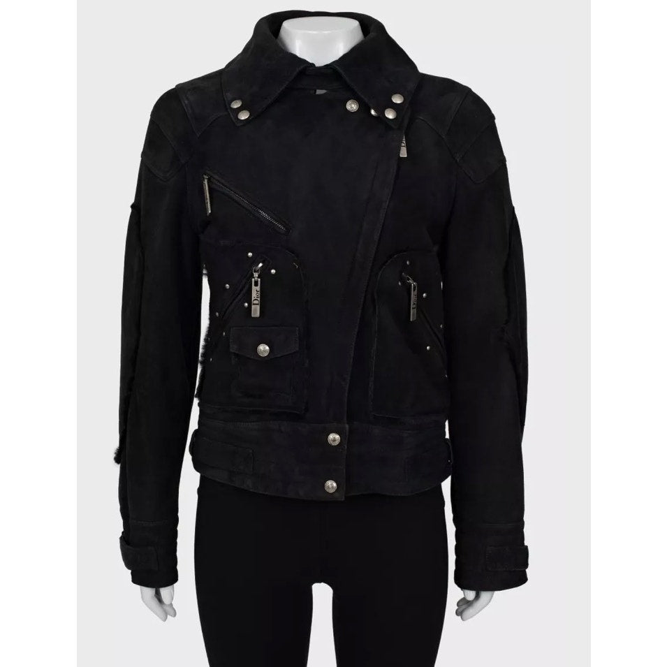 Christian Dior Black Genuine Leather Shearling Jacket Pre-owned