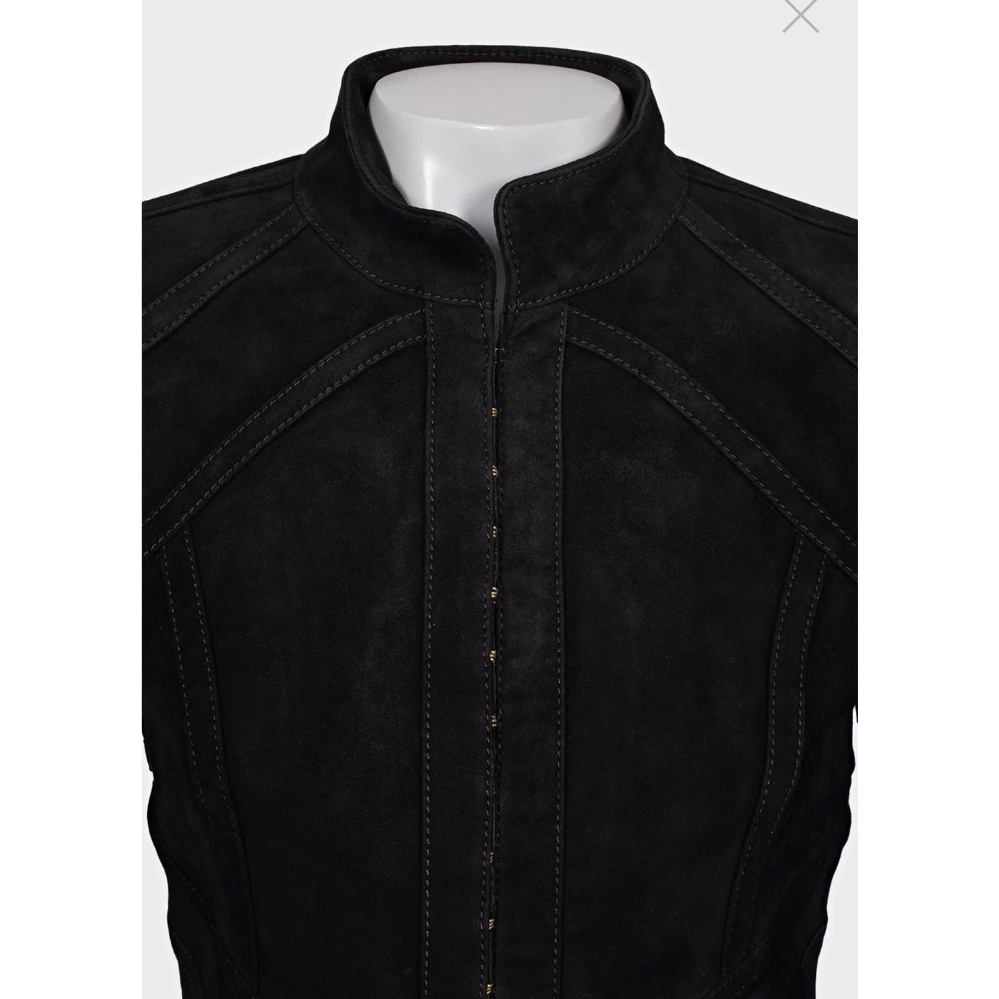 Balmain Black Suede Jacket with Gold Hardware - Size 38 Pre-owned