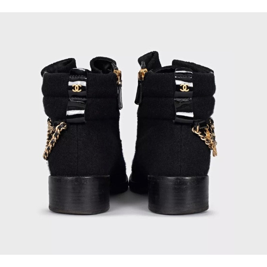 Chanel Paris-Salzburg Black Textile Chain Boots - Size 39 Pre-owned