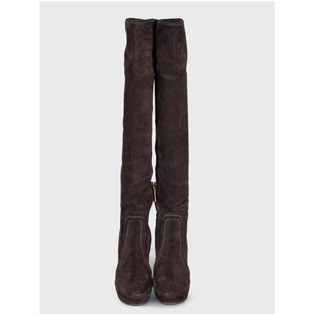 Prada Brown Suede Knee-High Boots - EU 35 Pre-owned