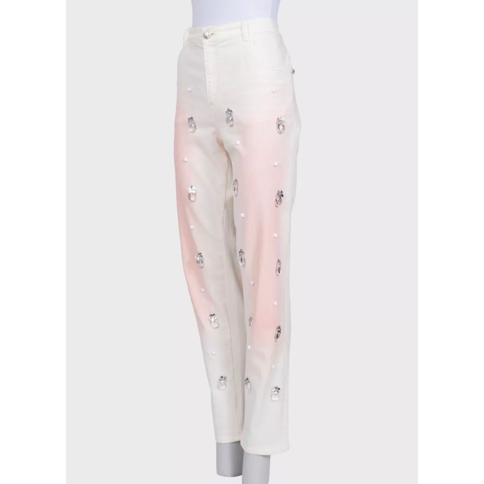 Chanel White Straight-Leg Jeans with Crystal Accents sz.42 Pre-owned