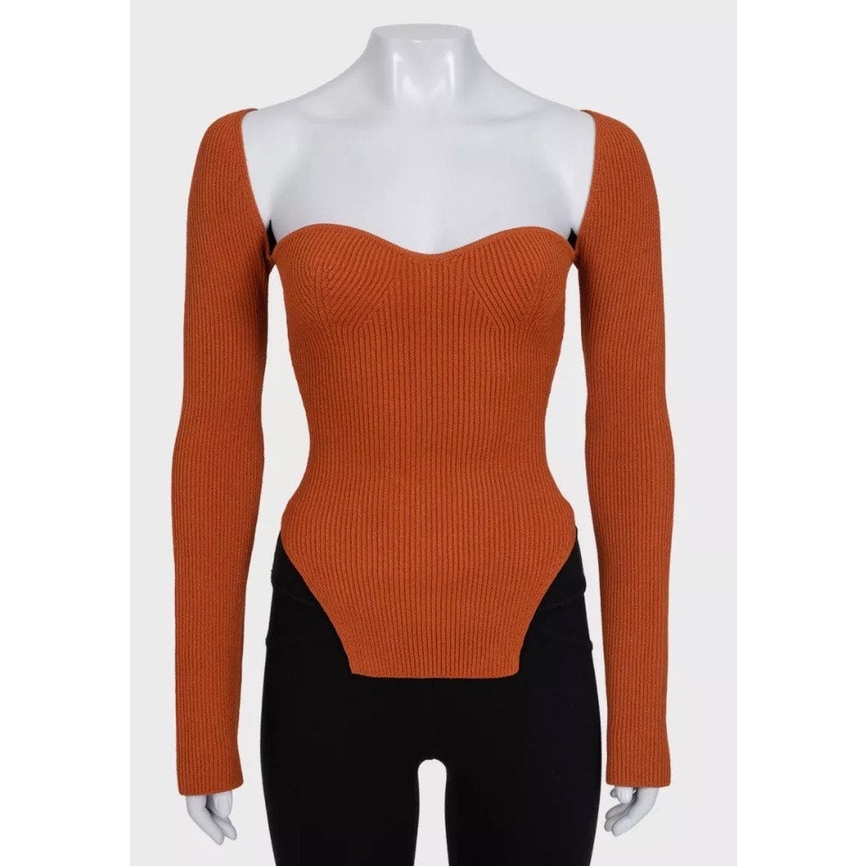 NWT KHAITE Orange Ribbed Long Sleeve Top - Size S Pre-owned