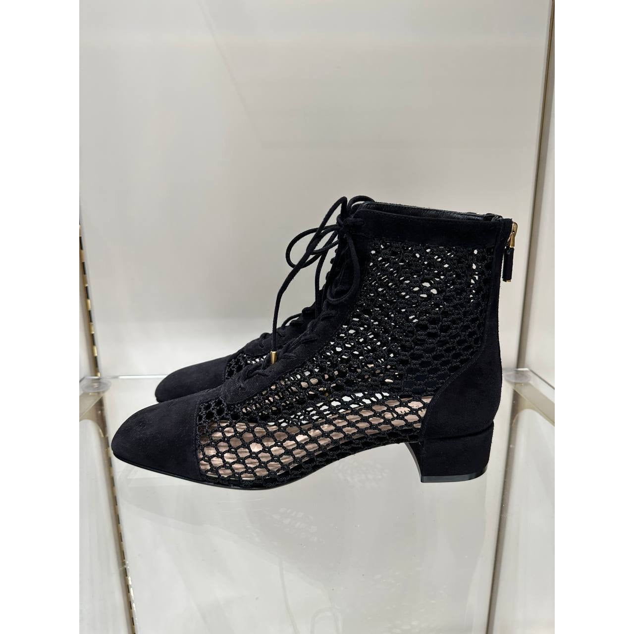 NWOB Christian Dior Mesh Black Suede & Lace Ankle Boots Sz.38 Pre-owned