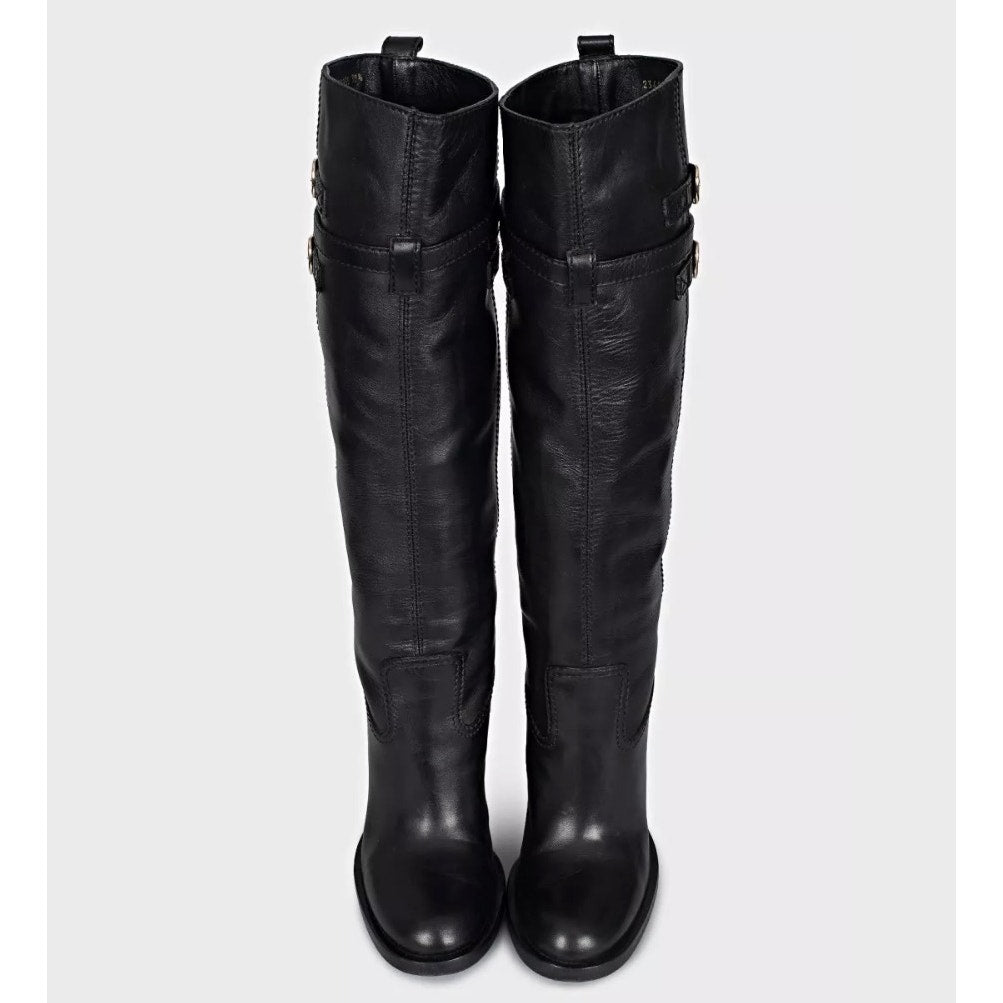 Gucci Black Leather Round Toe Stacked Heel Boots Sz.39.5 Pre-owned