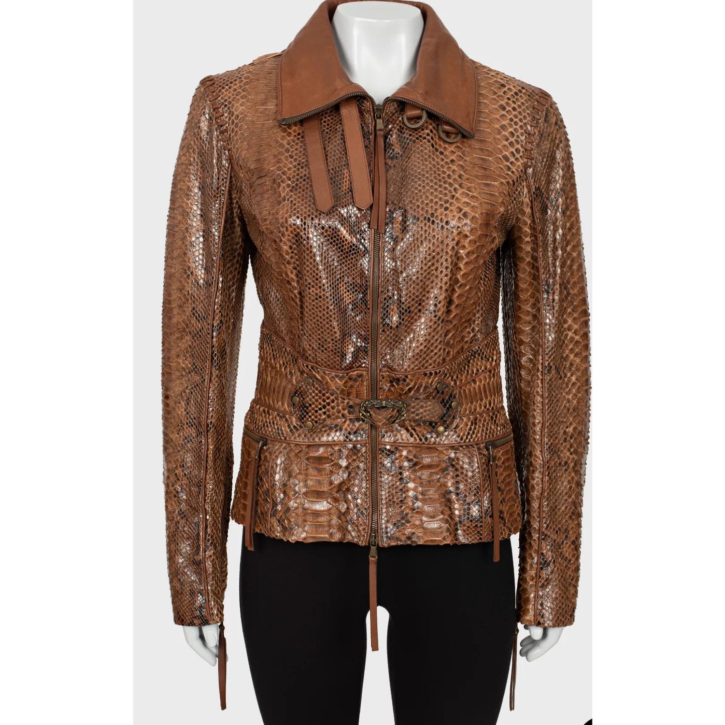 Roberto Cavalli Brown Python Leather Jacket - Size42/ M Pre-owned