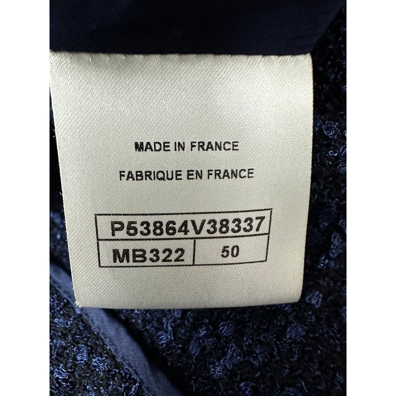 Elegant Chanel Navy Blue Tweed Mid-Length Coat - Size 50 Pre-owned