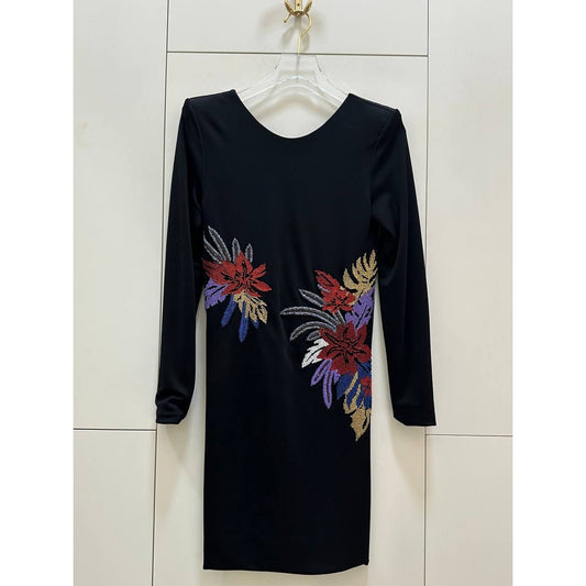 Balmain Paris Black Floral Embellished Mini Dress Sz.38 Pre-owned