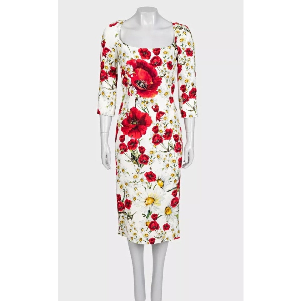 Dolce & Gabbana White Floral Sheath Dress IT 42 Pre-owned