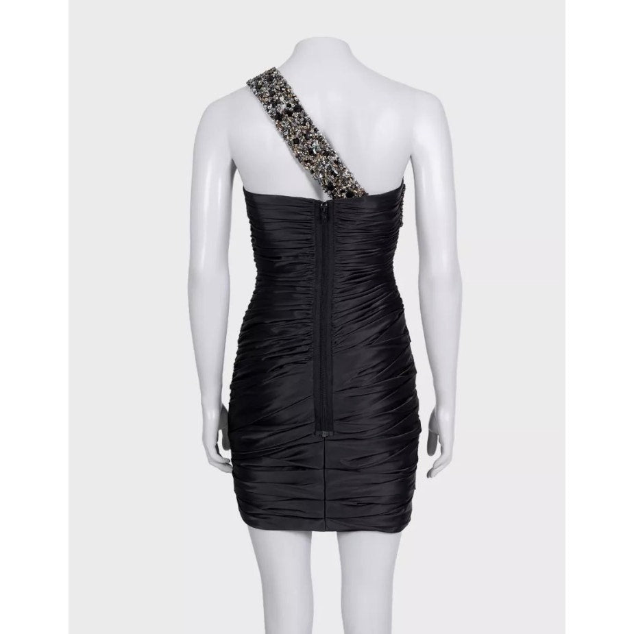 NWOT Mandalay Black Satin Asymmetrical Mini Dress Sz.4 Pre-owned
