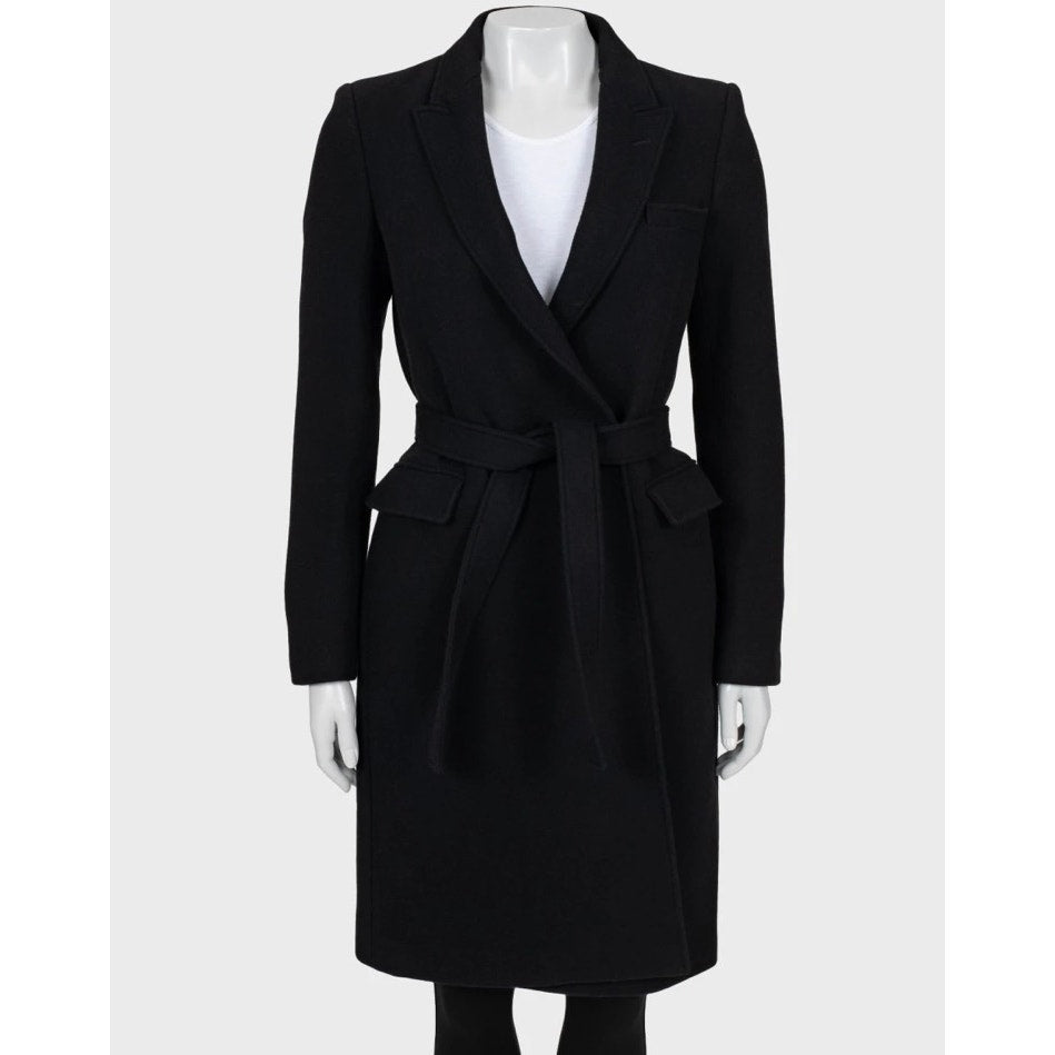 NWOT Saint Laurent Black Wool & Angora Belted Coat - Size L (FR40) Pre-owned