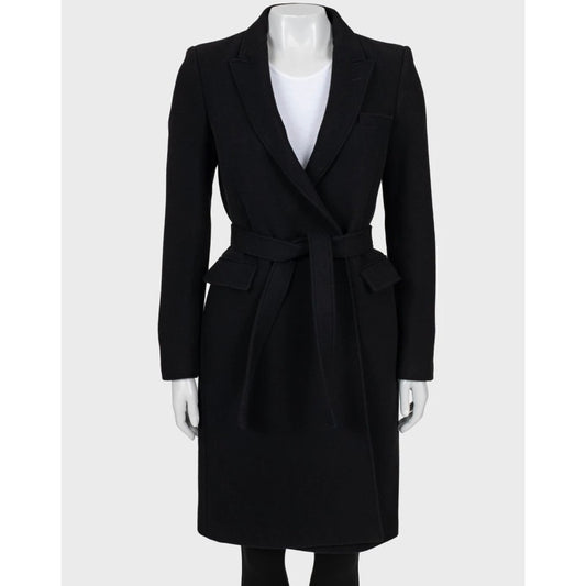 NWOT Saint Laurent Black Wool & Angora Belted Coat - Size L (FR40) Pre-owned