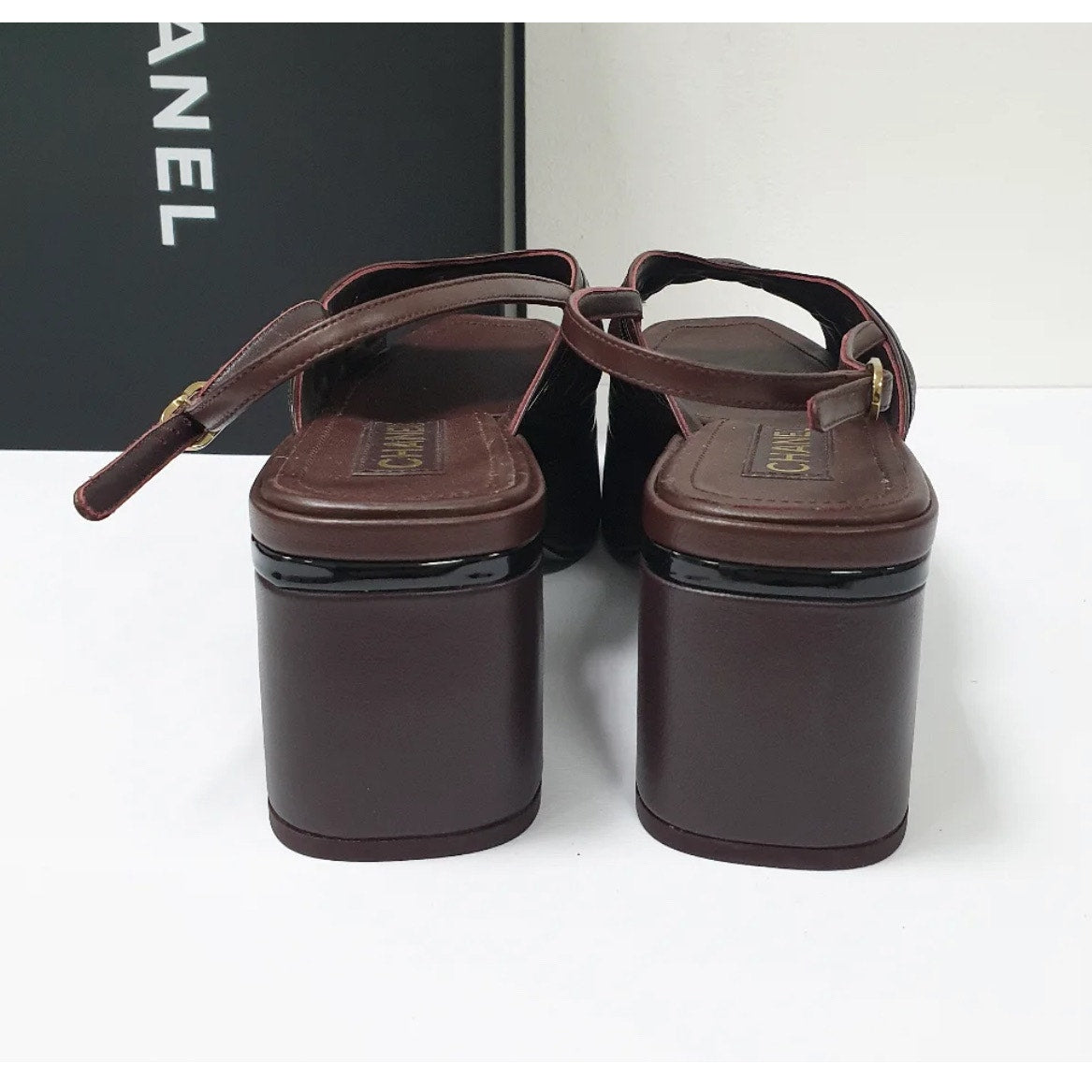 Chanel Burgundy Quilted Platform Slingback Sandals 40.5 Pre-owned