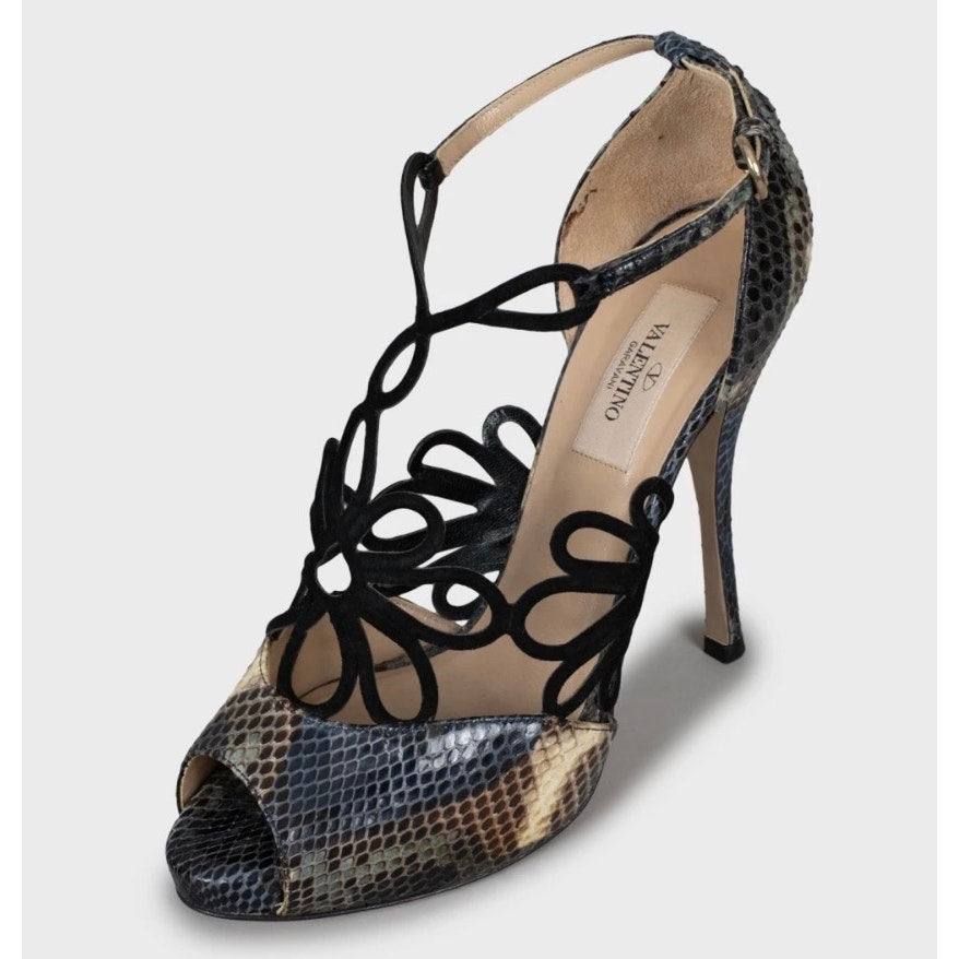 Valentino Snakeskin Print Lambskin Leather Stiletto Heels - Size 37