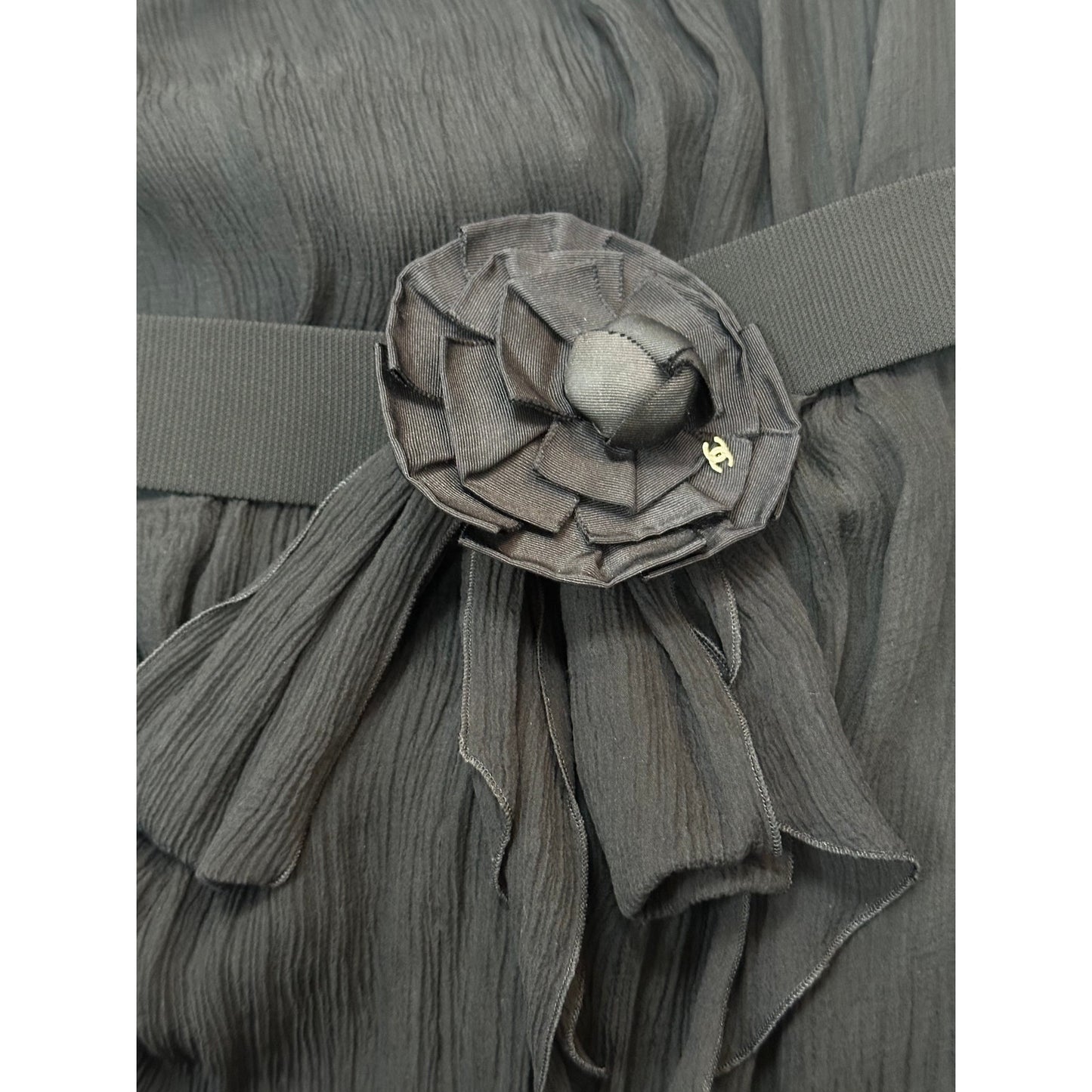 Chanel Silk Pleated Flower Belt Dress  Sz.40 Pre-owned