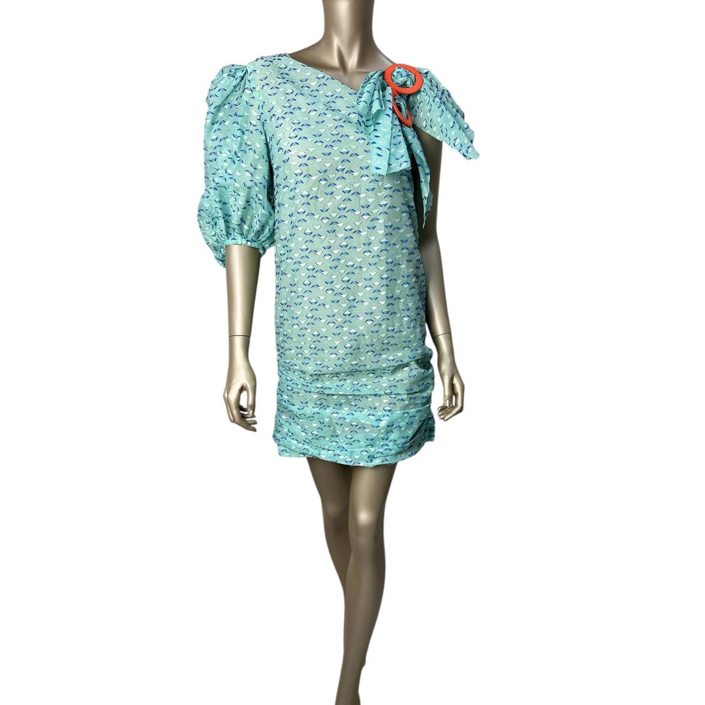 Nadya Dzyak Turquoise Bow Decorative Rings Mini Dress Sz.38 Pre-owned