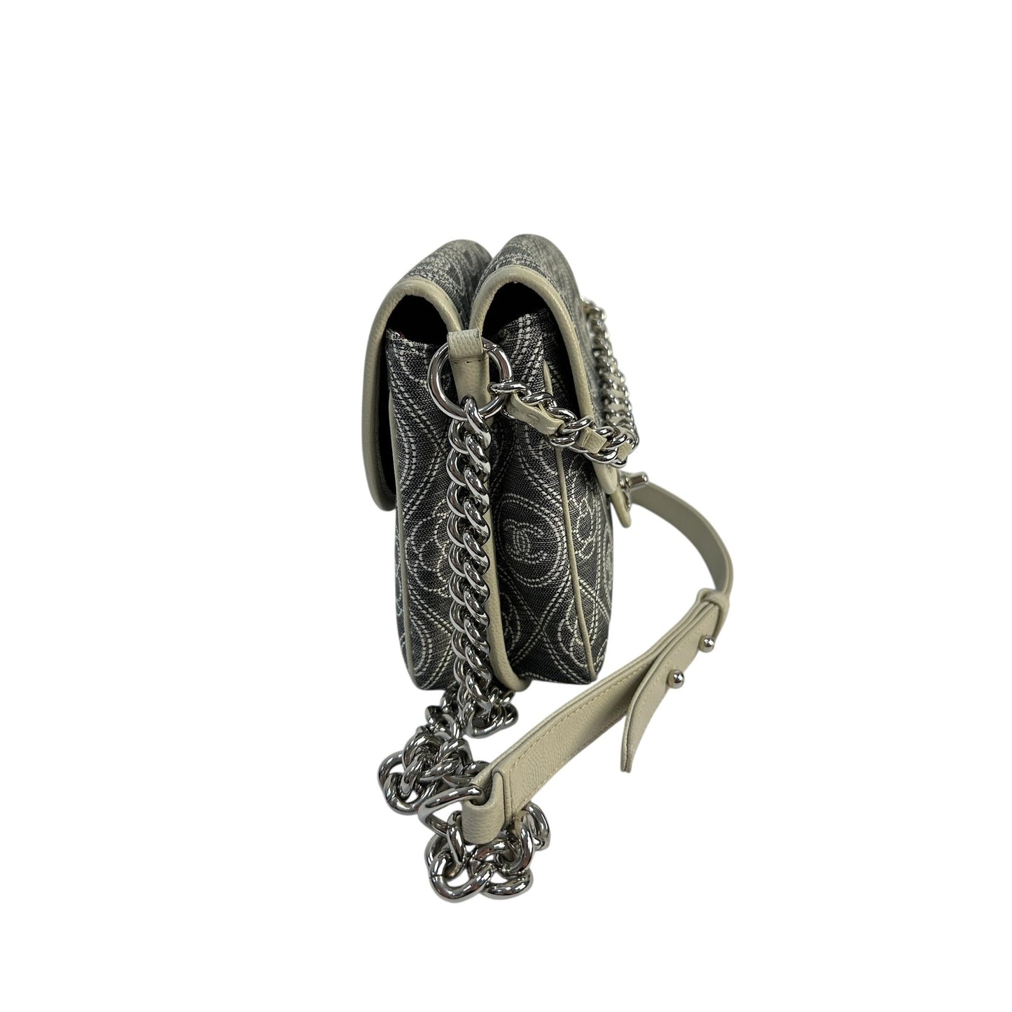 Chanel Camellia Double Side Flap Bag Quilted Printed Canvas Small Gray pre-owned