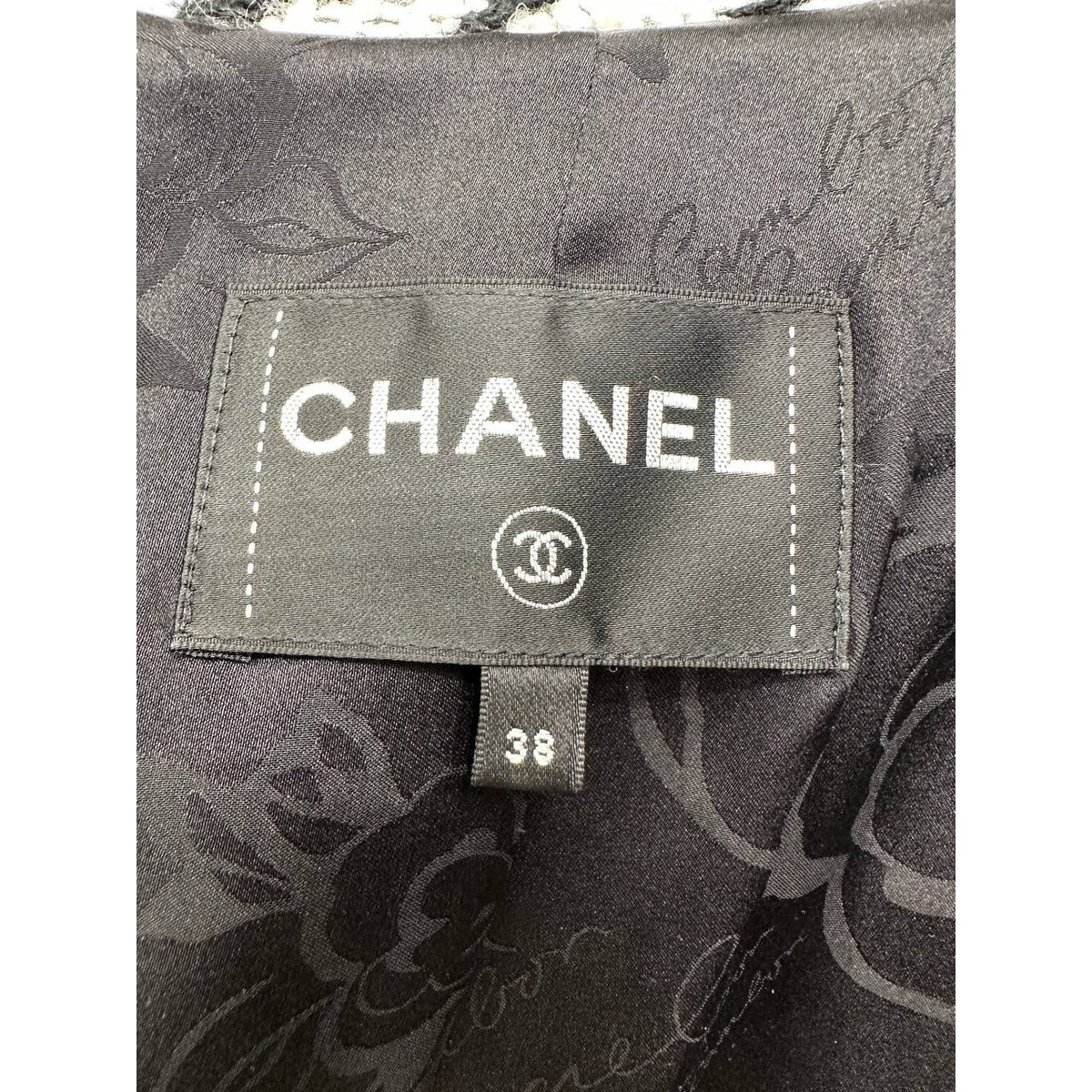 Chanel Black White Houndstooth Tweed Hooded Coat Sz.38 Pre-owned