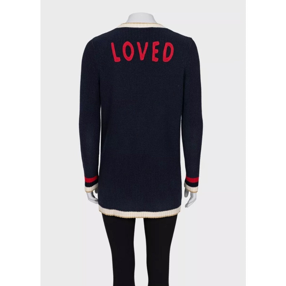 Gucci Straight Blue Embroidered Cardigan - Size S Pre-owned