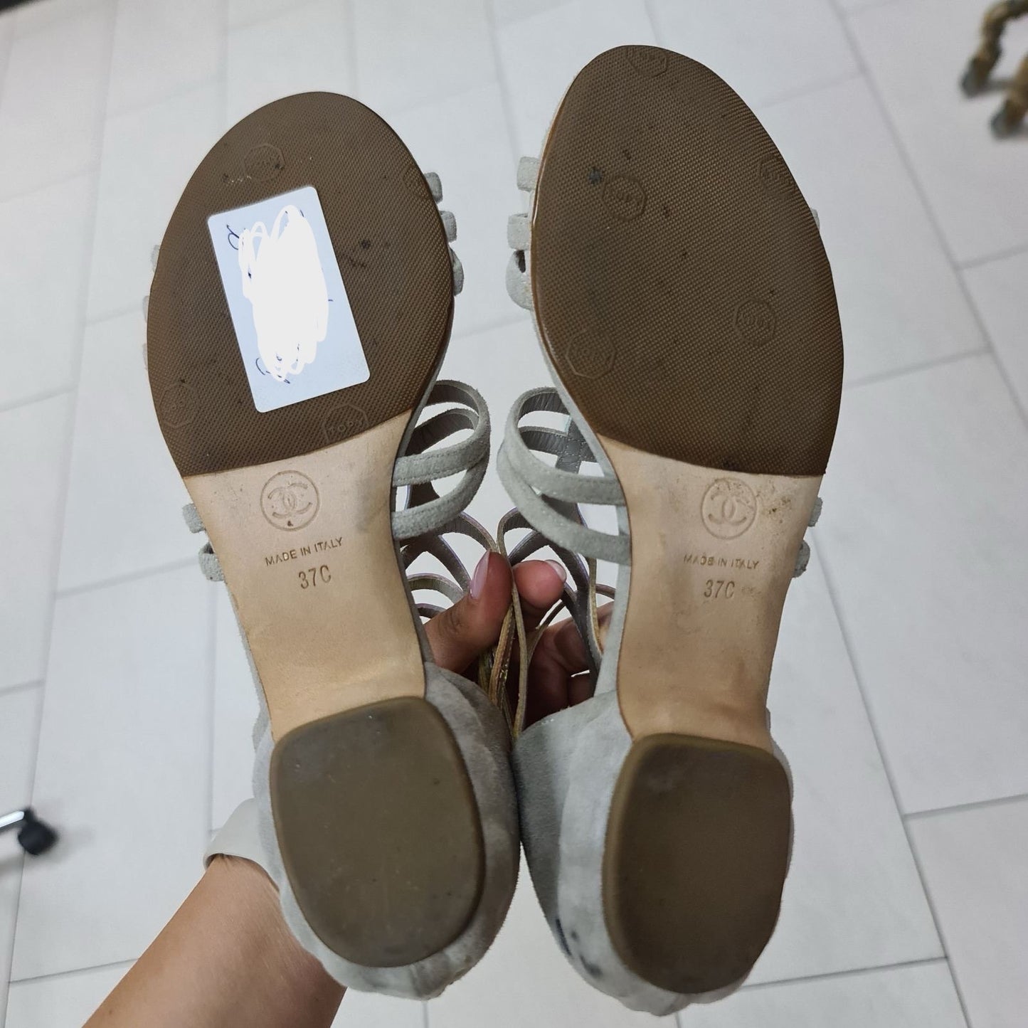 Chanel Suede Flat Multicolor Glossy Straps Sandals Sz.37 pre-owned