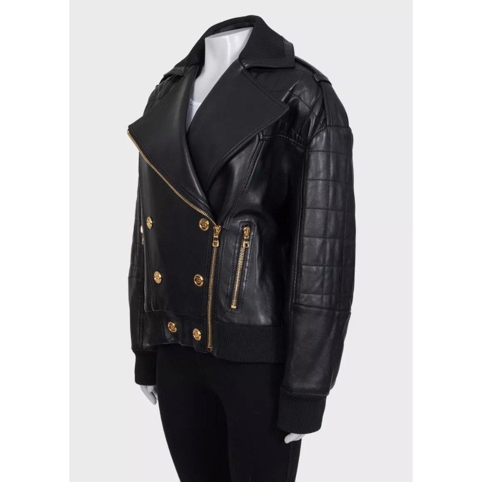 Iconic Balmain Black Lamb Leather Jacket Gold Buttons FR 36 Pre-owned