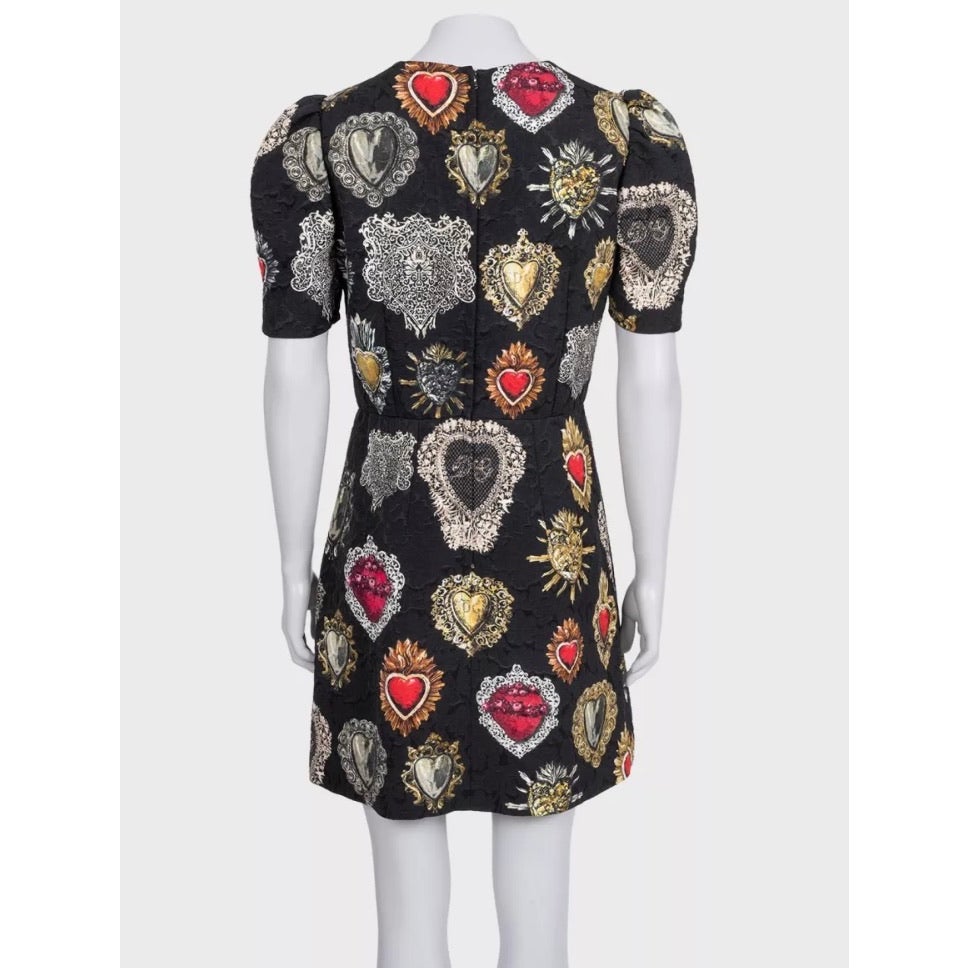 Dolce & Gabbana Black Printed Silk-Blend Lined Dress - Size L Pre-owned